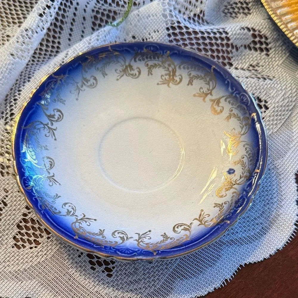 Antique Flow Saucer, Gold Scalloped Rim, 1930s